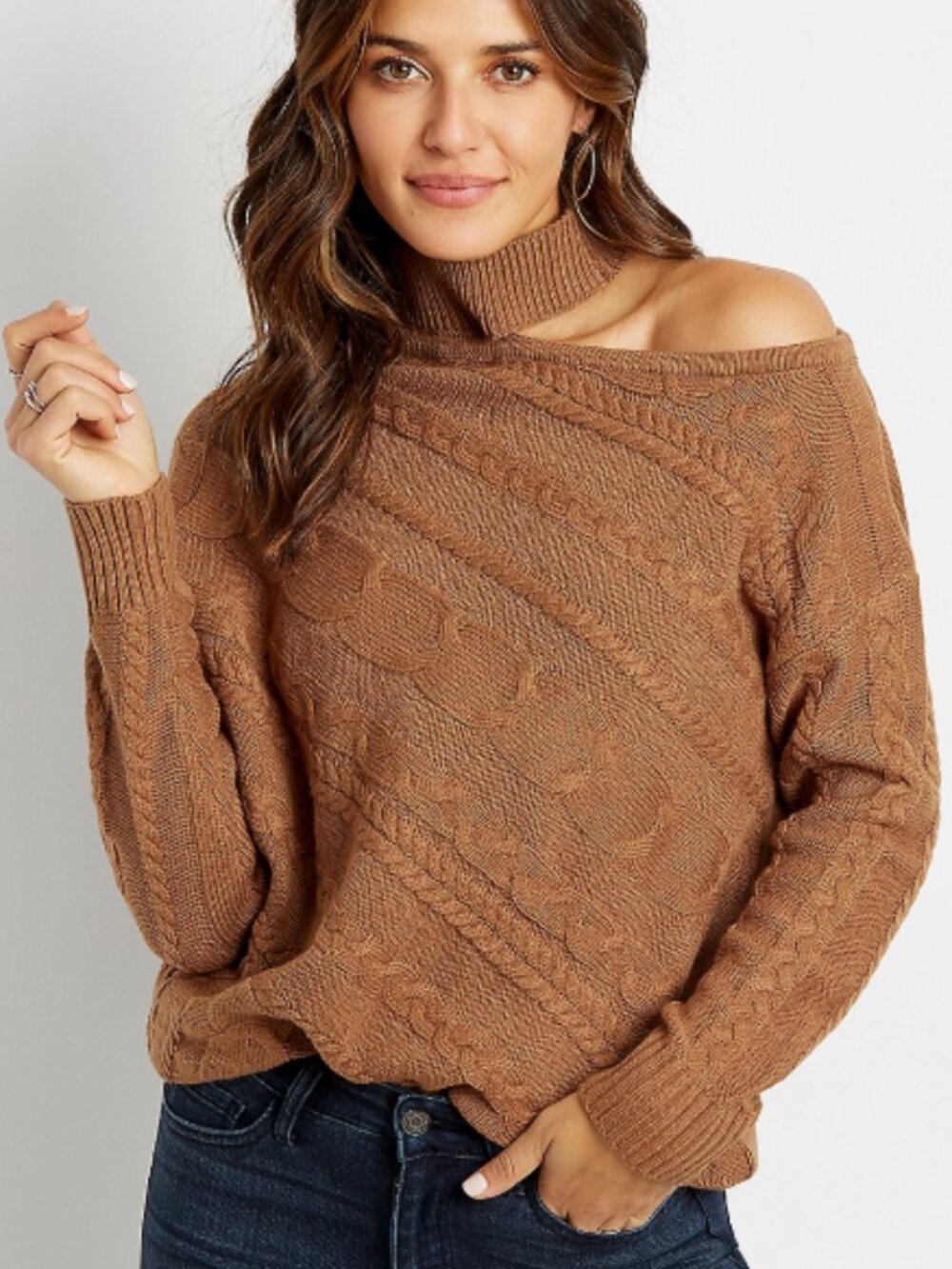 LAST CHANCE Maurices Cable Knit Mock Neck Shoulder Cut Out Pullover Sweater M